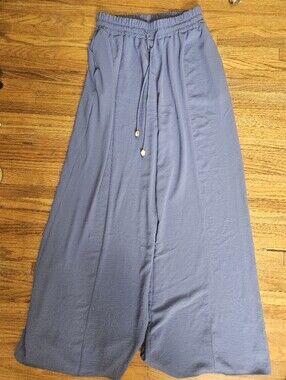 Wide-Leg Pull-On Pants with Drawstring in Dusty Blue By HDYWT Size M